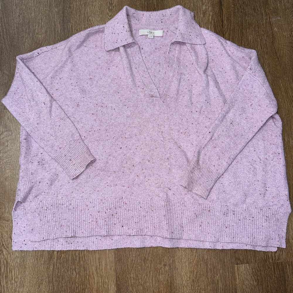 LOFT Speckled Knit Collared Pullover Sweater Light Purple Women's XS